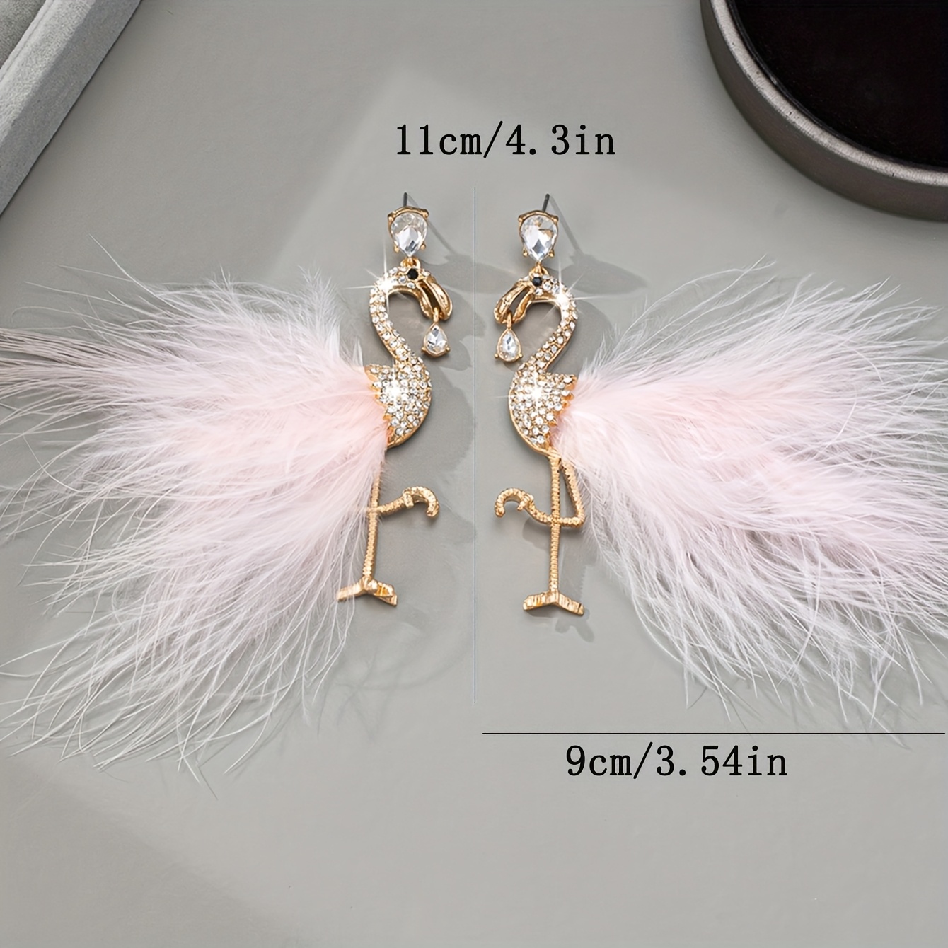 Flamingo Feather Earrings with Rhinestones